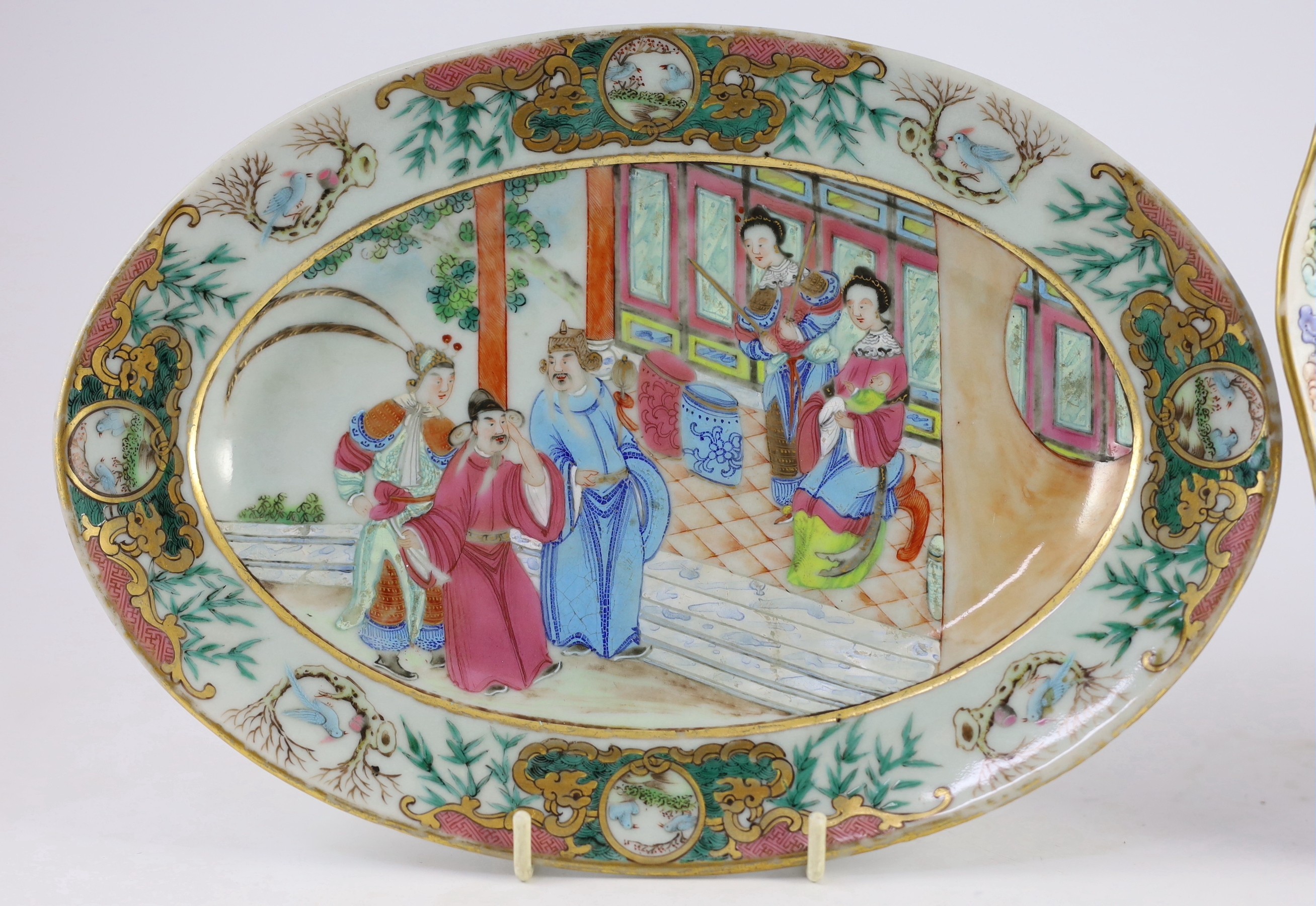 Two fine Chinese famille rose fencai dishes, 19th century, 24cm diameter